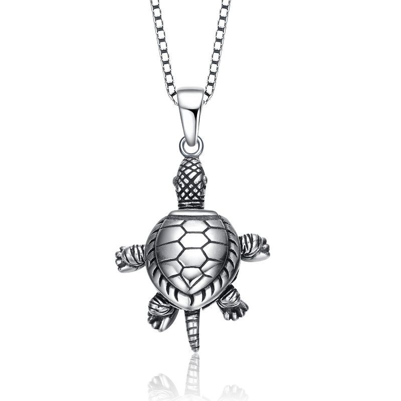 Guili Sterling Silver White Gold Plated Turtle Pendant Necklace, Featuring Clear Cubic Zirconia Sparkle, for a Chic and Nature-Inspired Look