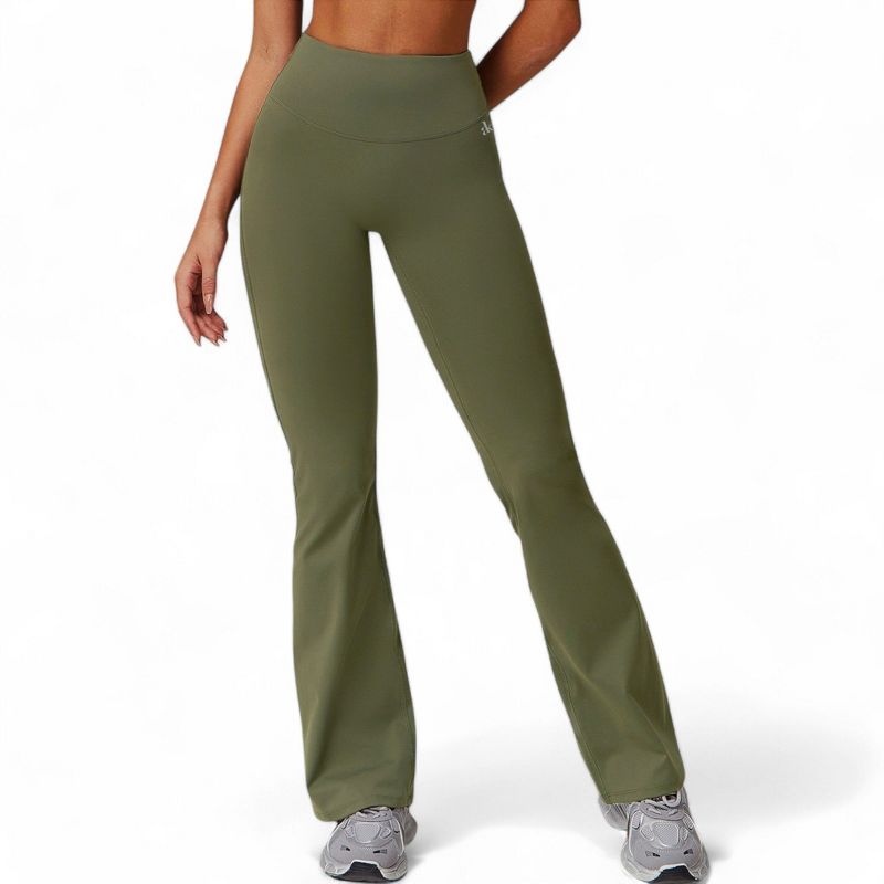 Anna-Kaci Active Women's High Waist Flared Leg Yoga Pants- Medium, Olive Green