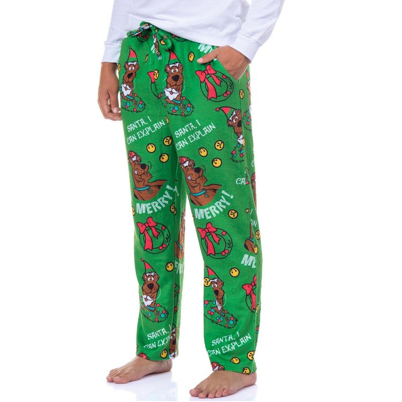 Intimo Scooby-Doo Pajamas Men's Santa I Can Explain Fleece Lounge PJ Pants (M) Green