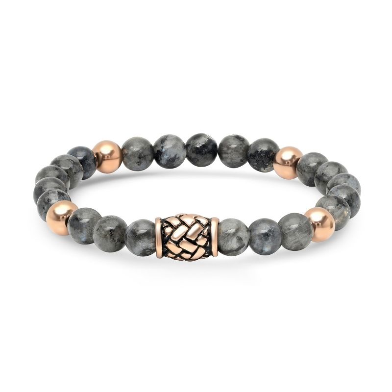 Steeltime Men's diluted hematite beaded bracelet with 18k rose gold plated stainless steel beads