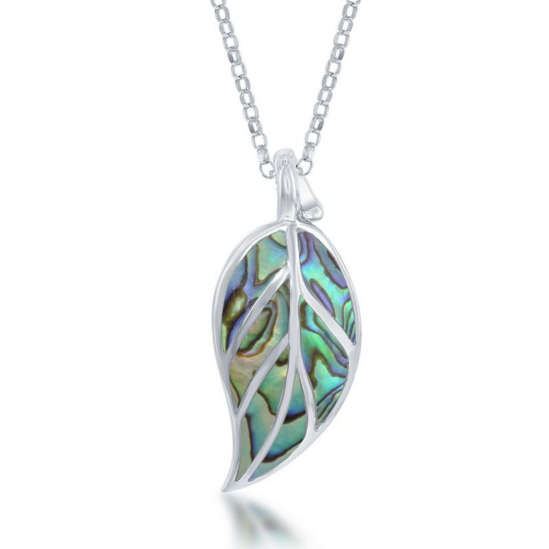 Bella Silver Sterling Silver Large Abalone Leaf 18" Pendant Necklace - Green