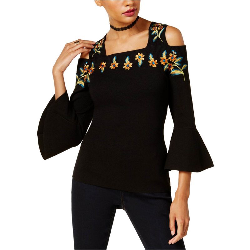 I.N.C International Concepts Womens Cold Shoulder Knit Sweater, deepblack, Small