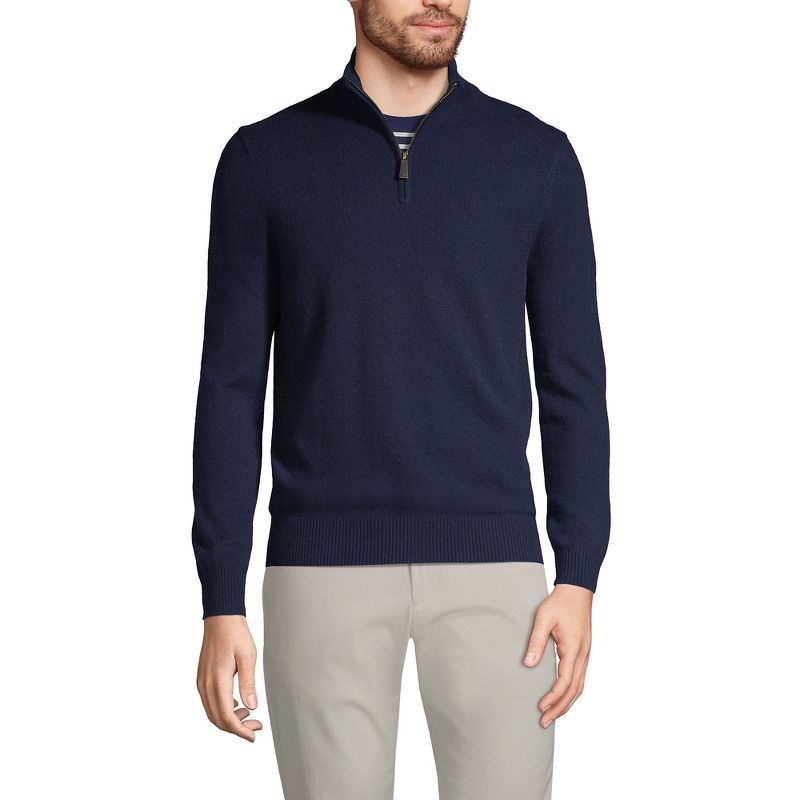 Lands' End Men's Fine Gauge Cashmere Quarter Zip - Large - Radiant Navy