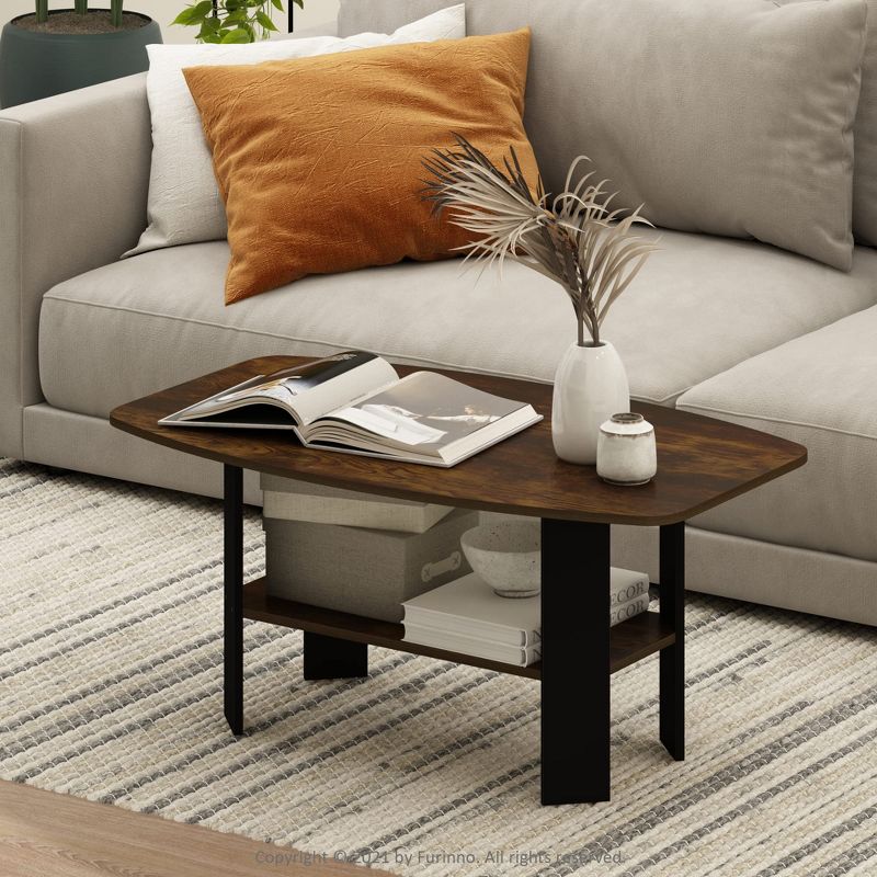 Furinno 35.5" Simple Design Industrial Coffee Table 2-Tier Rectangular Living Room Furniture,Amber Pine/Black