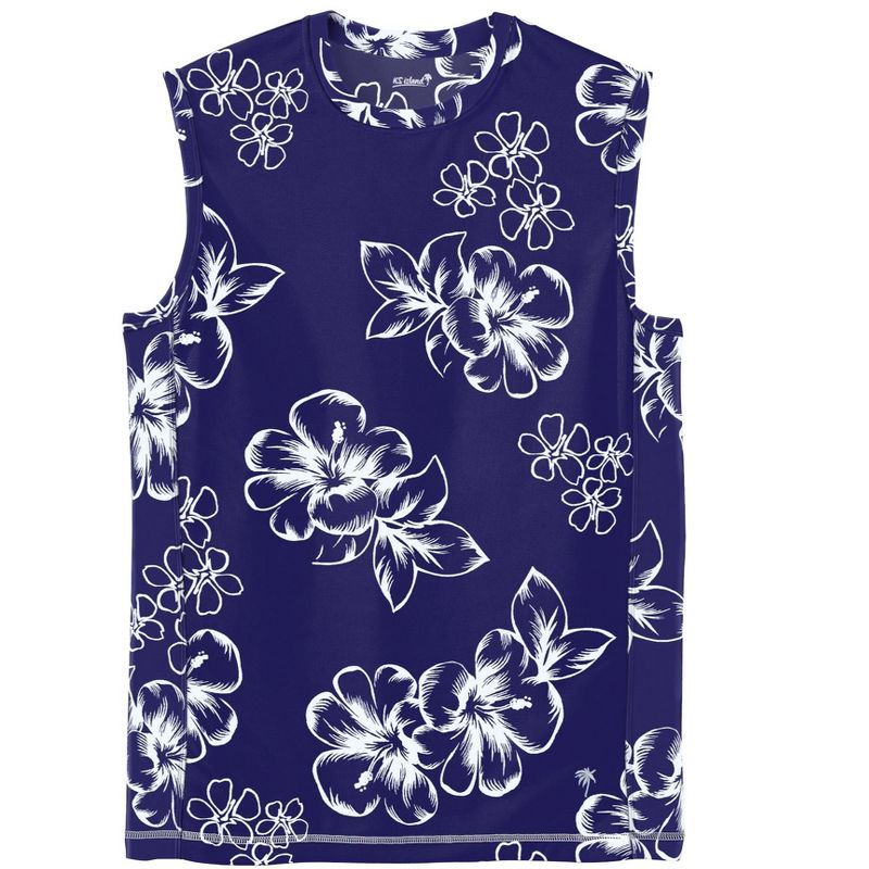 KingSize Cling-Free Swim Muscle Tank - XL, Navy Hibiscus