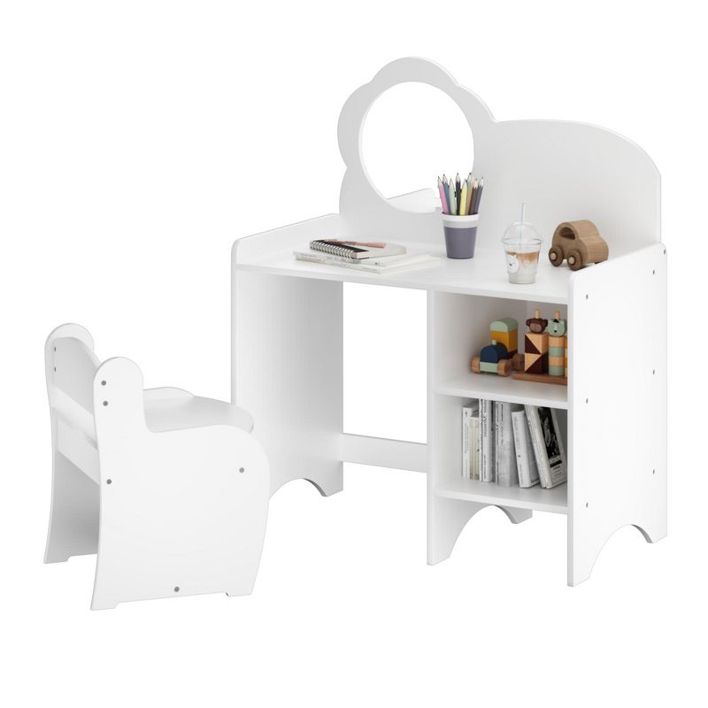 Dexmalle Kids Wooden Vanity Table with Mirror and Chair for Playroom/Bedroom,White