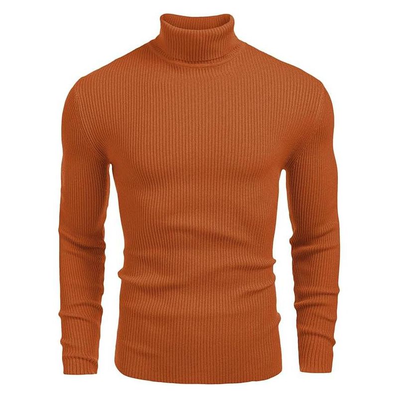 COOFANDY Mens Ribbed Slim Fit Knitted Pullover Casual Turtleneck Sweater British Tan XL