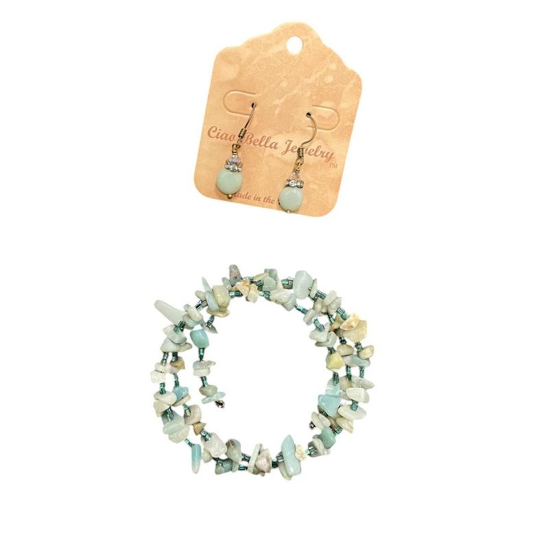 Michelle Marie Boutique's Aqua Amazonite Adjustable Bracelet and Gemstone Drop Earring Set