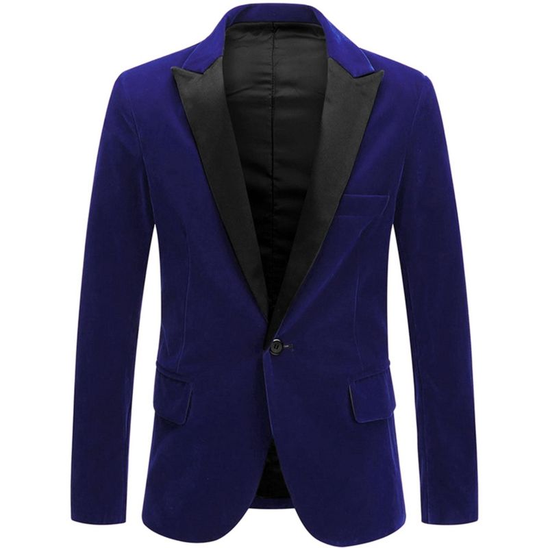 INSPIRE CHIC Men's One Button Party Prom Tuxedo Velvet Suit Jackets Blazer Blue Large