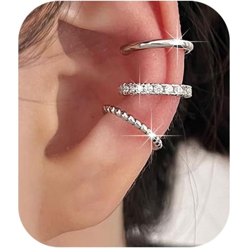 A stylish 3-piece silver clip-on earring set, a perfect jewelry gift for teenage girls. Silver 1*0.3
