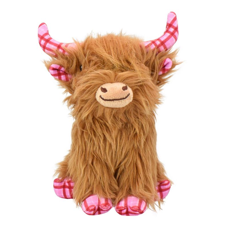 Multipet Highland Cow Interactive Plush Plaid Dog Toy