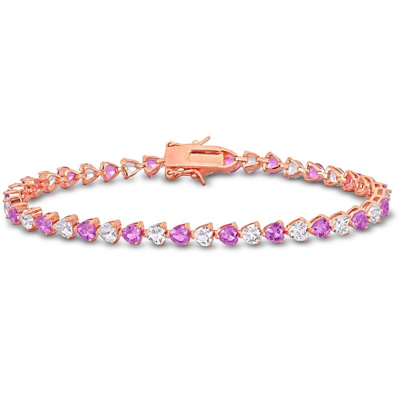 EVERLY JEWELRY | 18K Rose Gold Plated Silver 12 CT TGW Created Pink Sapphire and Created White Sapphire Bracelet