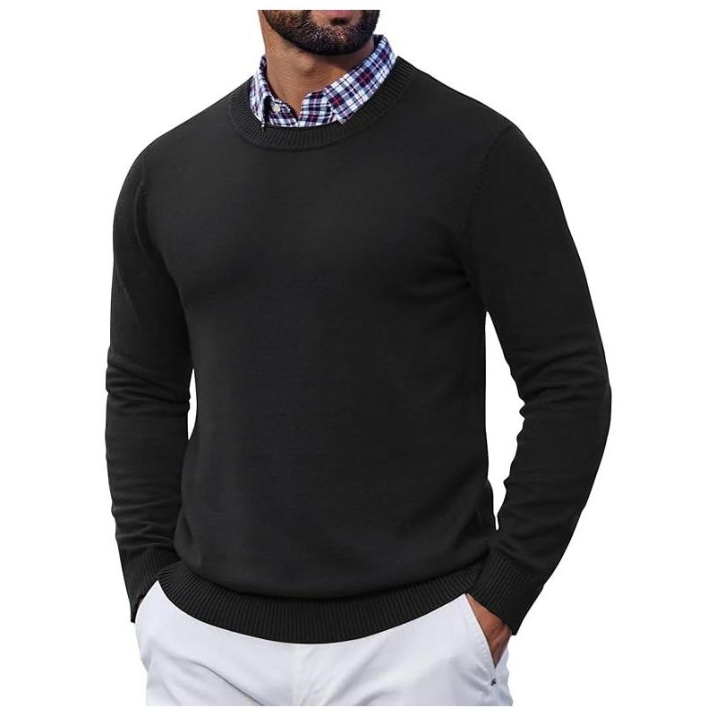 COOFANDY Mens Crewneck Sweater Pullover Knit Sweater Lightweight Sweaters with Ribbing Edge Black XXL