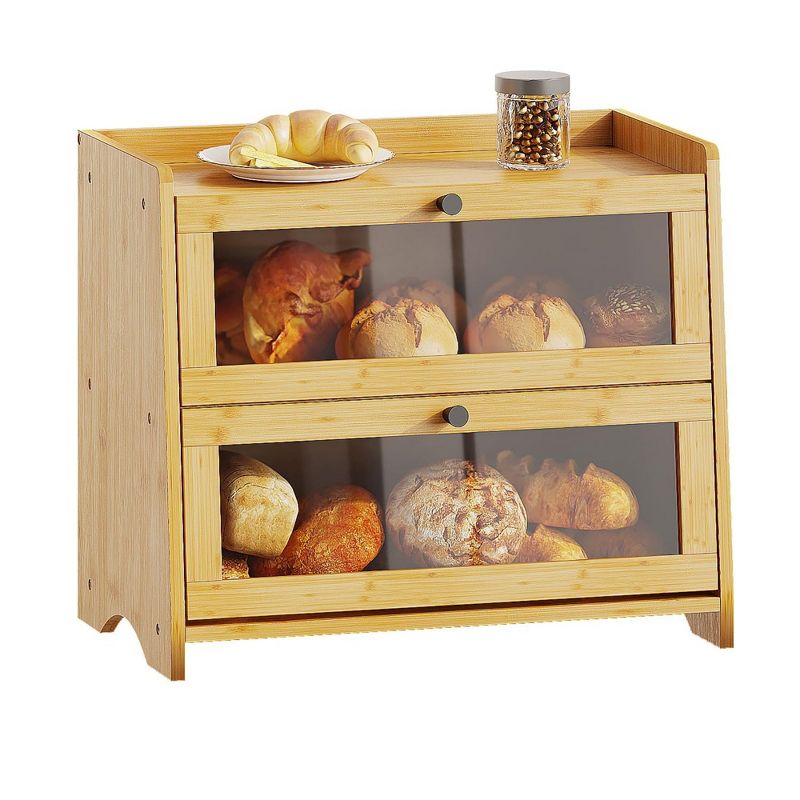 MOEPISY Extra Large Bamboo Bread Box for Kitchen Countertop, Oversized Bread Storage Organizer, Natural