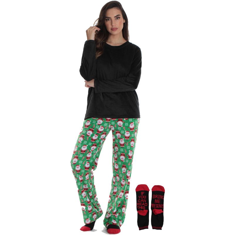 Just Love Womens Microfleece Pajama Pant Set with Socks Warm, Snug Sleepwear