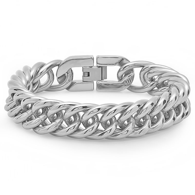 Steeltime Stainless steel chain link bracelet. Color Options: Silver, Gold