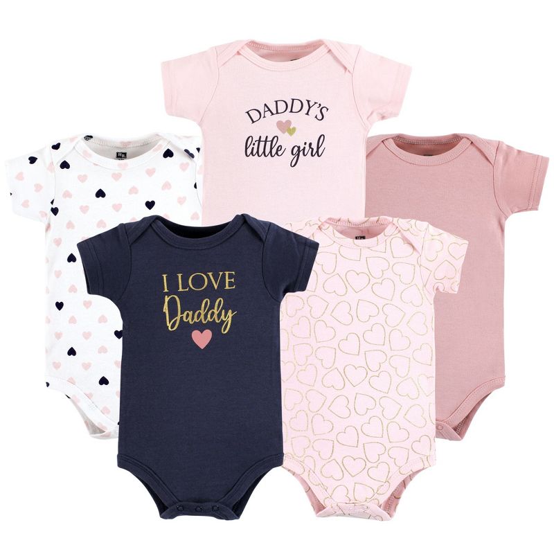Hudson Baby Infant Girl Cotton Bodysuits, Girl Daddy Pink Navy 5Pk, Newborn