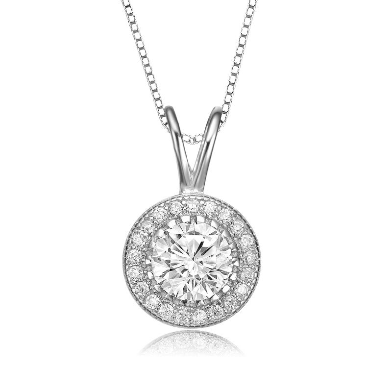 Guili Sterling Silver Round-cut Cubic Zirconia Stud Pendant Necklace, a Dazzling and Sophisticated Accessory for Any Special Occasion