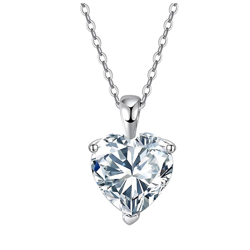 Heart Solitaire Necklace for Women Sterling Silver 3Ct 8A Cubic Zirconia Pendant 18" Chain by Ginger Lyne - Silver