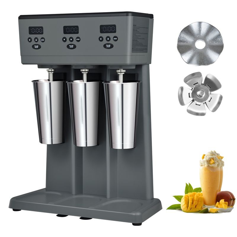 VEVOR Milkshake Maker, 375W x 3 Electric Milkshake Machine, Commercial Triple Heads Drink Mixer Blender, Intelligent Microswitch, Gray