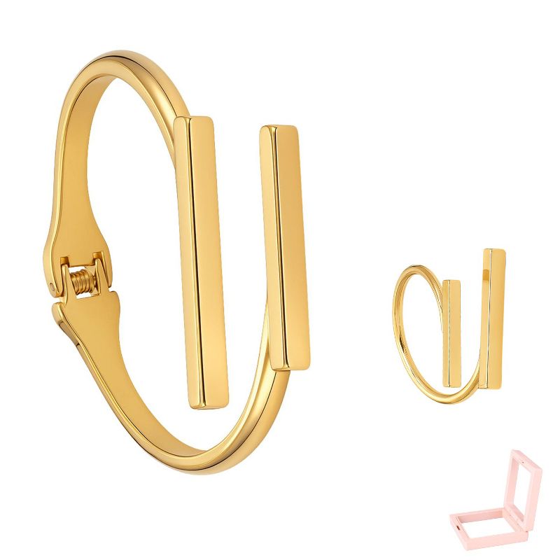 Gold-Plated Minimalist Bar Jewelry Set, Adjustable Bracelet & Ring, Sleek Modern Design for Daily Wear & Fashion Statements