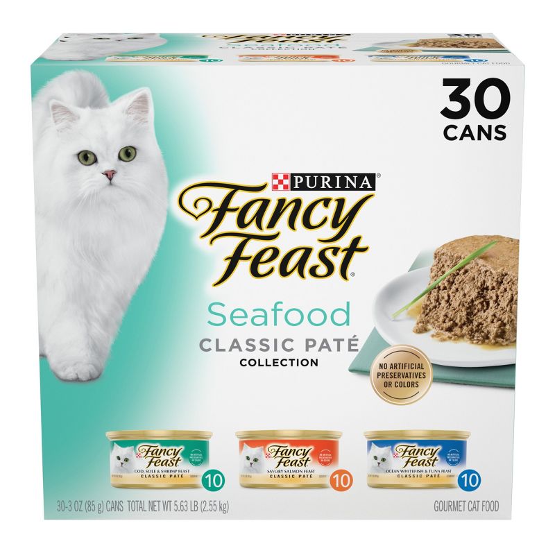 Purina Fancy Feast Seafood Classic Paté Variety Pack Tuna, Salmon, Fish & Shrimp Flavor Wet Cat Food Cans - 3oz/30ct