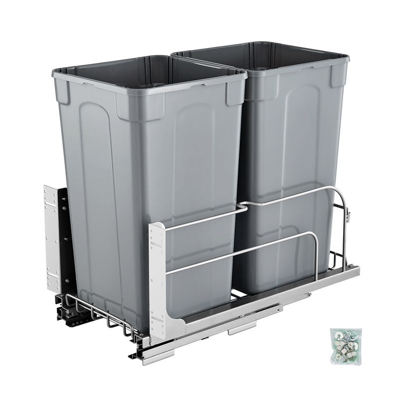 VEVOR Pull-Out Trash Can, 27 QT x2 Double Under Mount Kitchen Waste Container, Heavy Duty Garbage Recycling Bin, Gray
