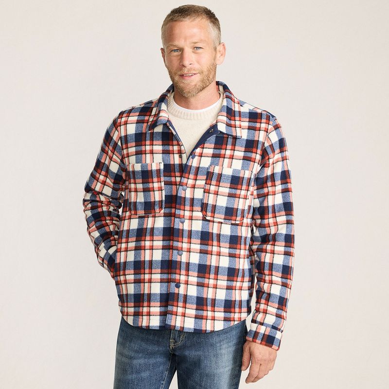 Lands' End Men's Anyweather Fleece Shirt Jacket - X Large - Navy/Bourbon Plaid