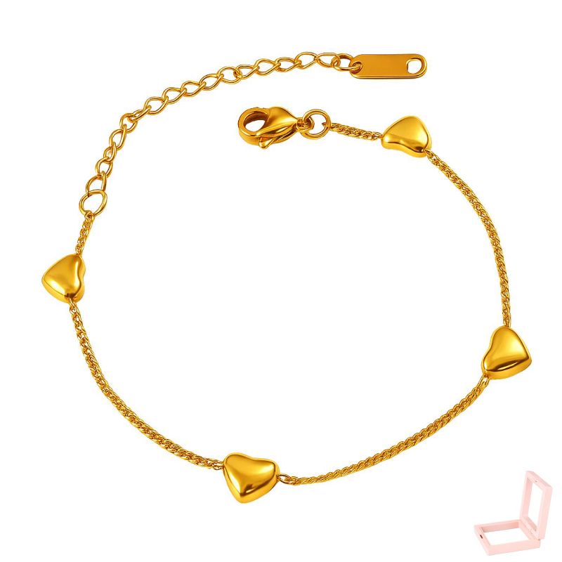 Gold-Plated Heart-Beaded Classic Women's Bracelet, Adjustable Design, Ideal for Daily Elegance & Sentimental Gifting