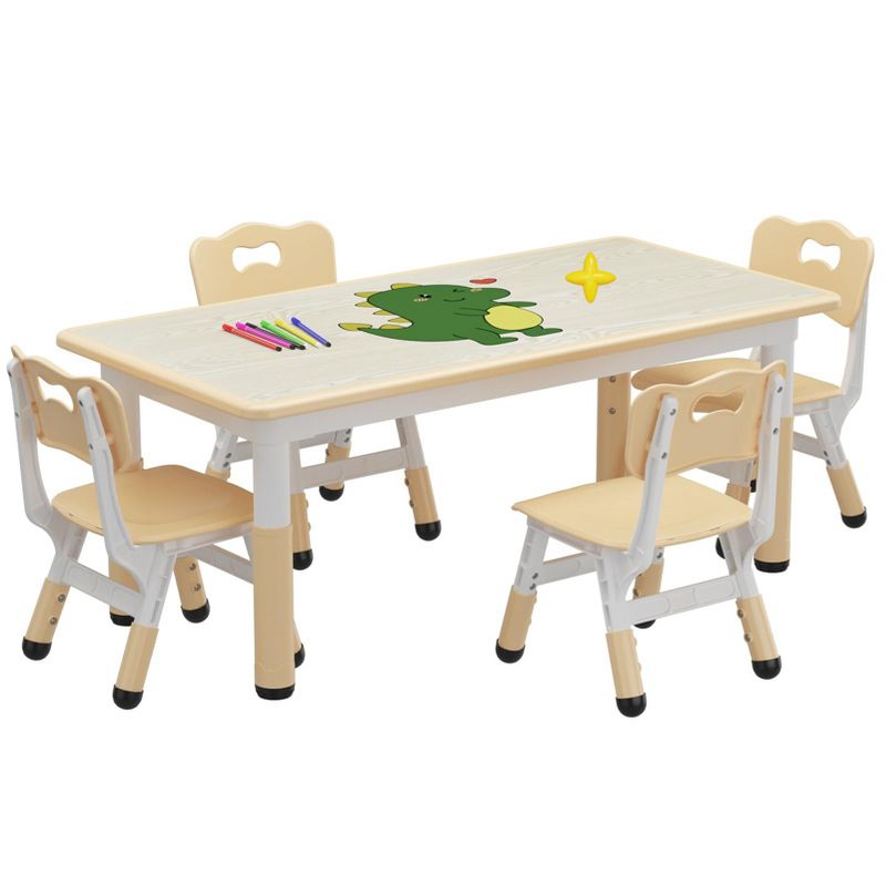 Kids Table and 4 Chairs Set, Height Adjustable Toddler Table and Chair Set, Graffiti Desktop, Children Multi-Activity Table for 4