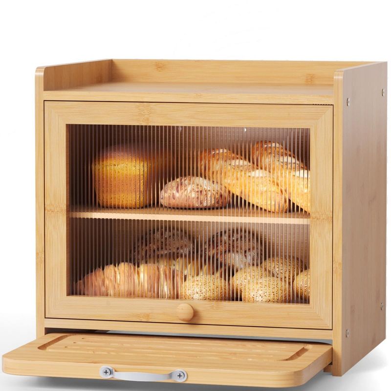 MOEPISY Bamboo Bread Box for Kitchen Countertop, Double Layer Kitchen Counter Organizers and Storage