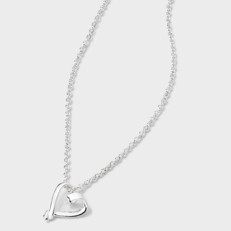 Silver Plated Open Heart Pendant Necklace - Silver