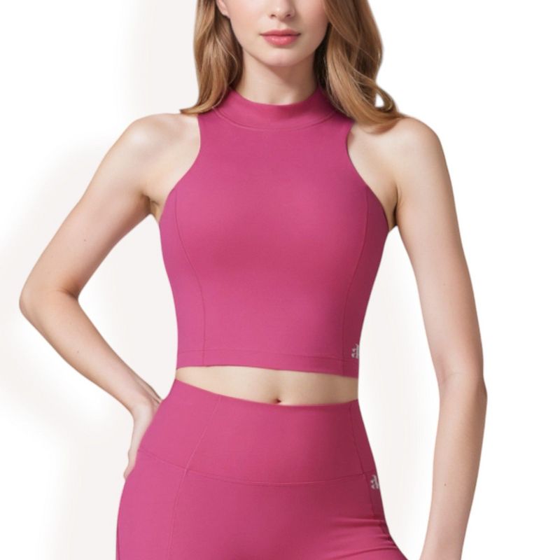 Anna-Kaci Active Women's High Neck Athletic Crop Top with Racerback Design and Stretchy Fabric for Activewear - Large, Pink