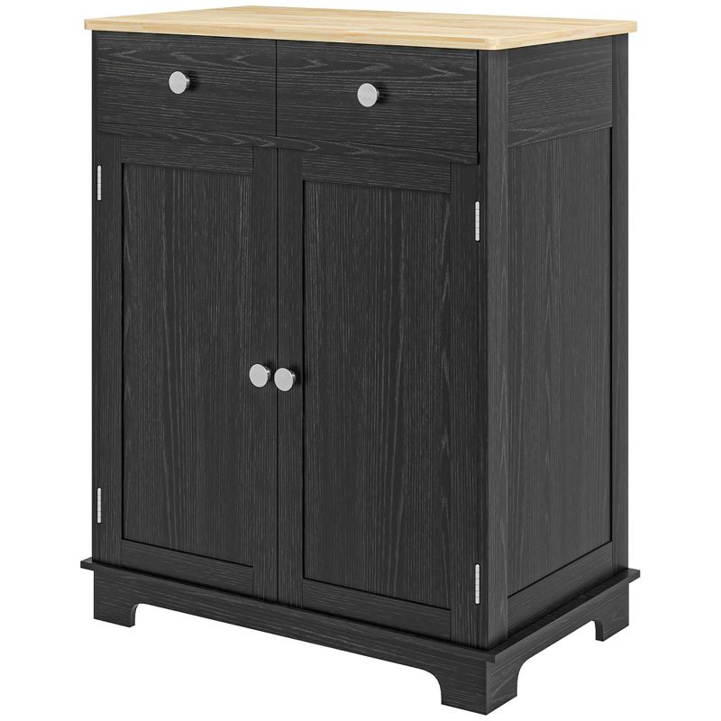 Kitchen Storage Cabinet, Sideboard Floor Cupboard with Solid Wood Top, Adjustable Shelf, and 2 Drawers