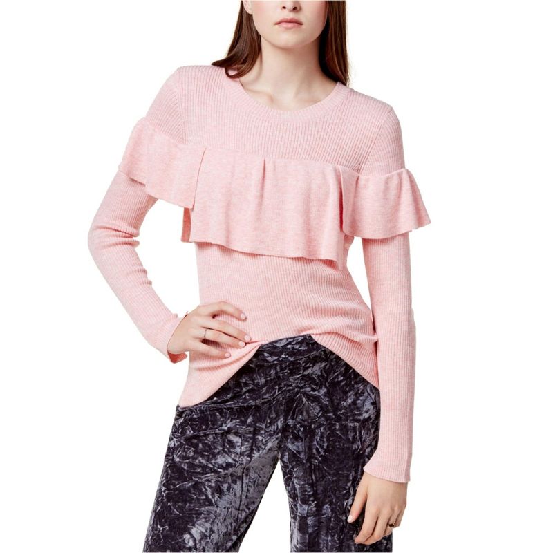 Kensie Womens Flounce Knit Sweater, p1k, Large