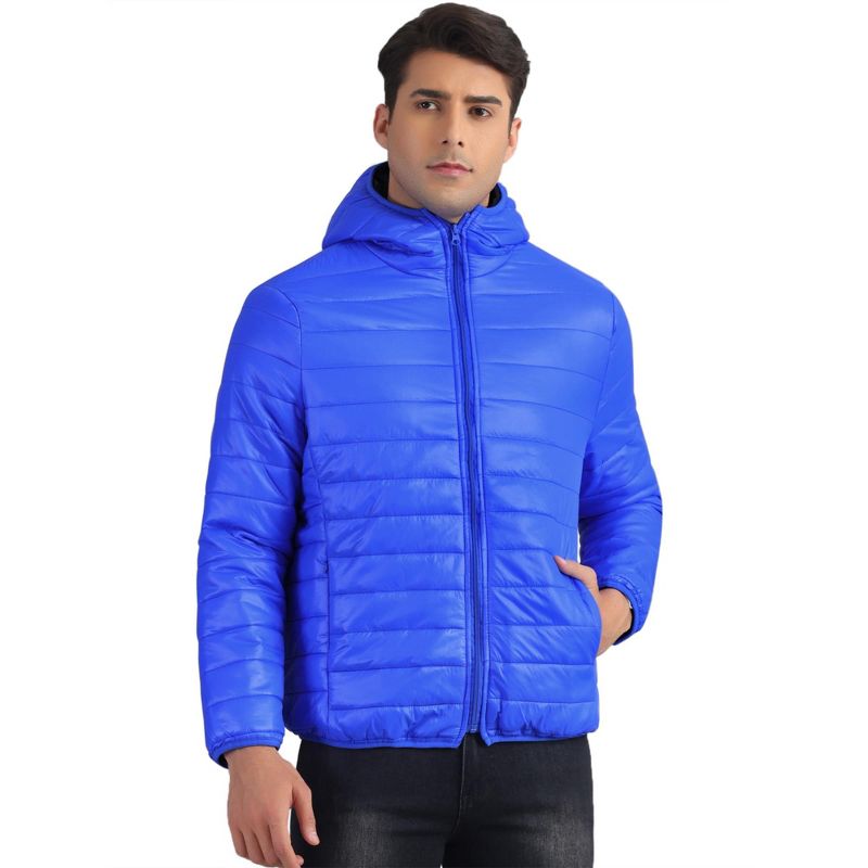 Lars Amadeus Men's Winter Zipper Lightweight Warm Padded Hooded Puffer Jackets Royal Blue Large