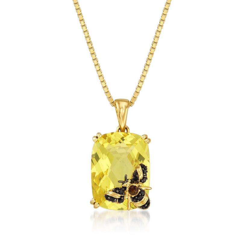 Ross-Simons 8.75 Carat Lemon Quartz Bee Pendant Necklace in 18kt Gold Over Sterling Size 18