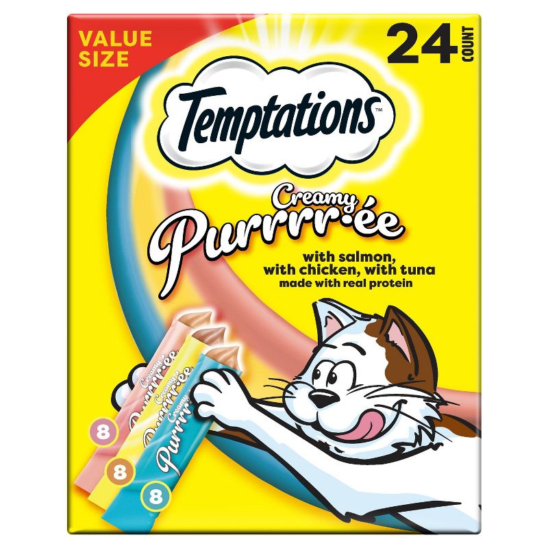 Temptations Creamy Purrrr-ee Chicken, Salmon and Tuna Lickable Squeezable Cat Treats Variety Pack - 24ct/10.1oz