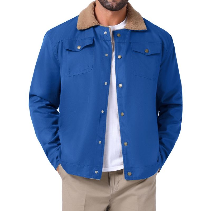 INSPIRE CHIC Men's Winter Collared Button Front Fleece Lining Pockets Trucker Jacket Medium Blue