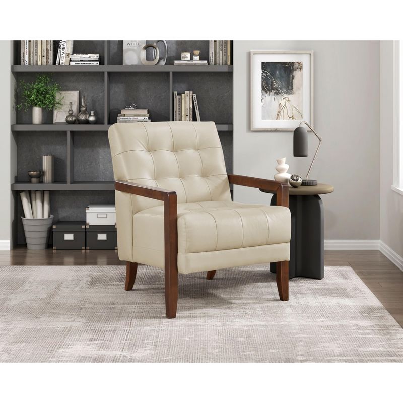 Sapphtopaz 1pc Accent Chair Button-Tufted Lounge Chair, Leather Living Room Chair Comfy Chair Arm Chair Furniture for Living Room, Beige