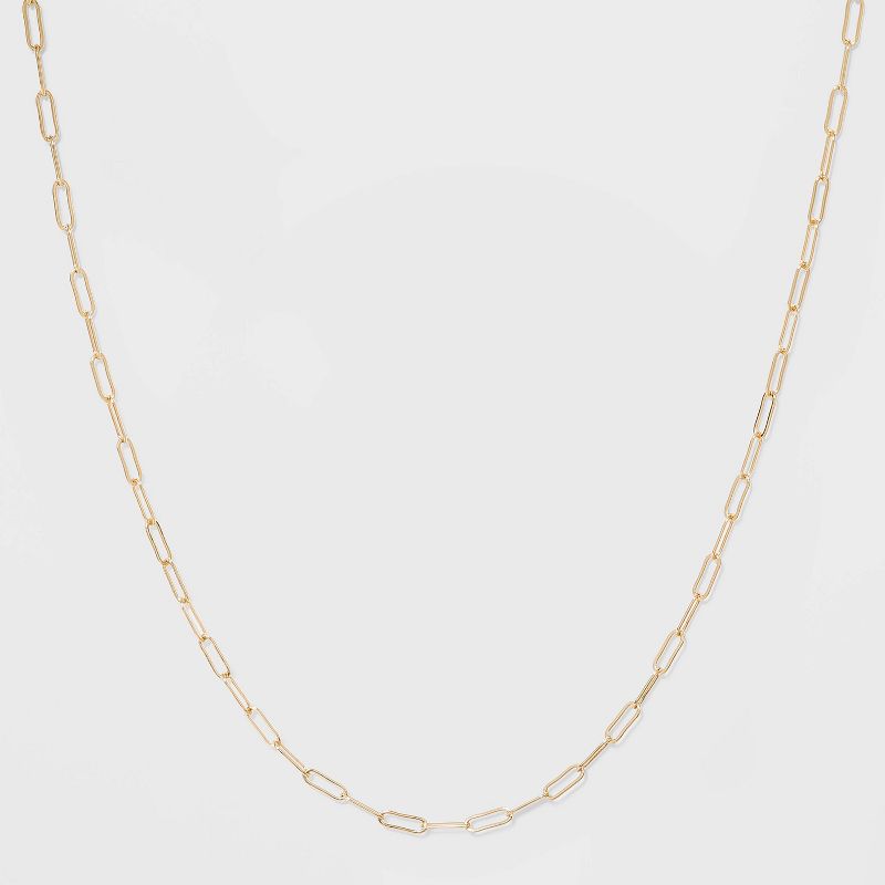 Paper Clip Chain Short Necklace - A New Day™ Gold: Brass Collar Necklace with Lobster Claw Clasp, 16" Length