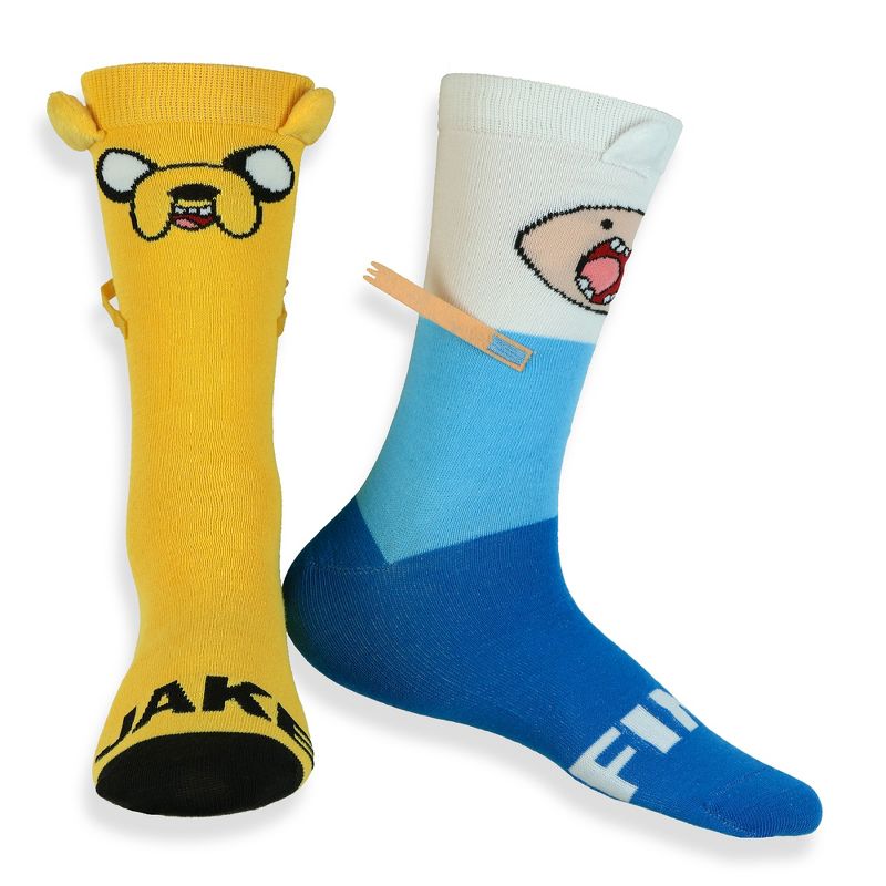 Adventure Time Socks Men's Finn And Jake 3D Features Mid-Calf Crew Socks 1 Pair Fits Shoe Size 8-12 Multicolored