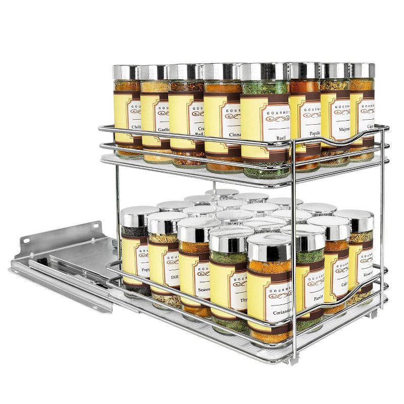 Lynk Professional Slide Out Vertical 8.25" Double Metal Spice Rack Silver: Pull Out Kitchen Storage Organizer, Chrome-Plated