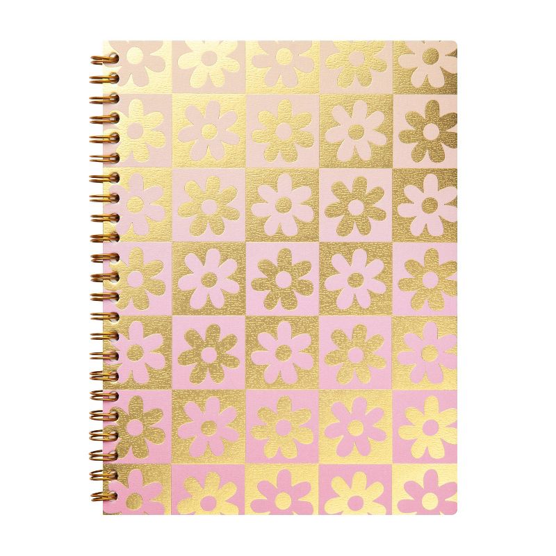greenroom 6"x8" Spiral Notebook: Metallic Pattern Daisy Checkerboard