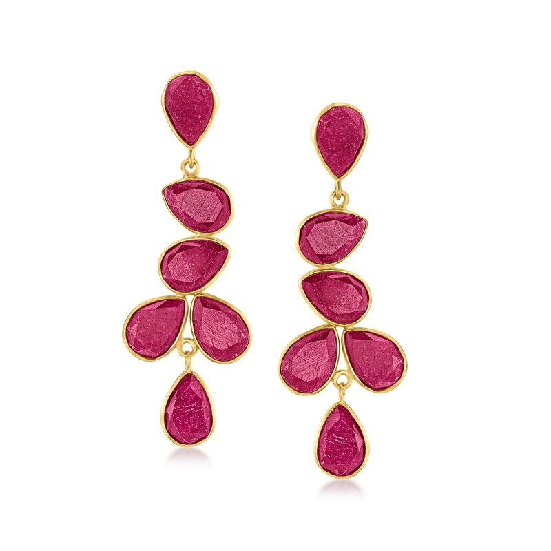 Ross-Simons 30.00 ct. t.w. Ruby Drop Earrings in 18kt Gold Over Sterling