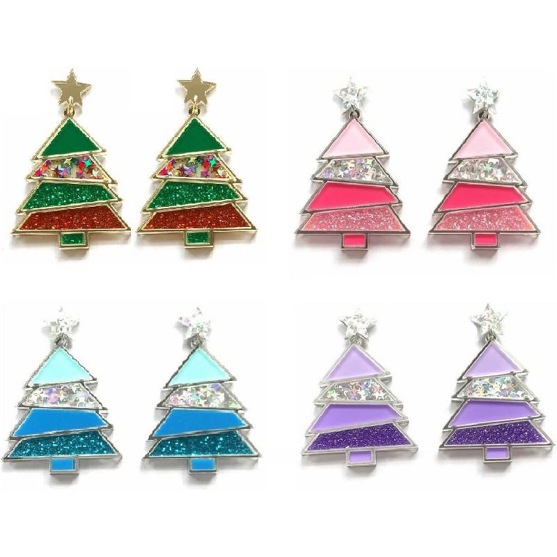 4 Pairs Christmas Stud Earrings Set, Acrylic Gingerbread Dinosaur Rainbow Designs, Holiday Jewelry Gifts for Women. style24 One Size