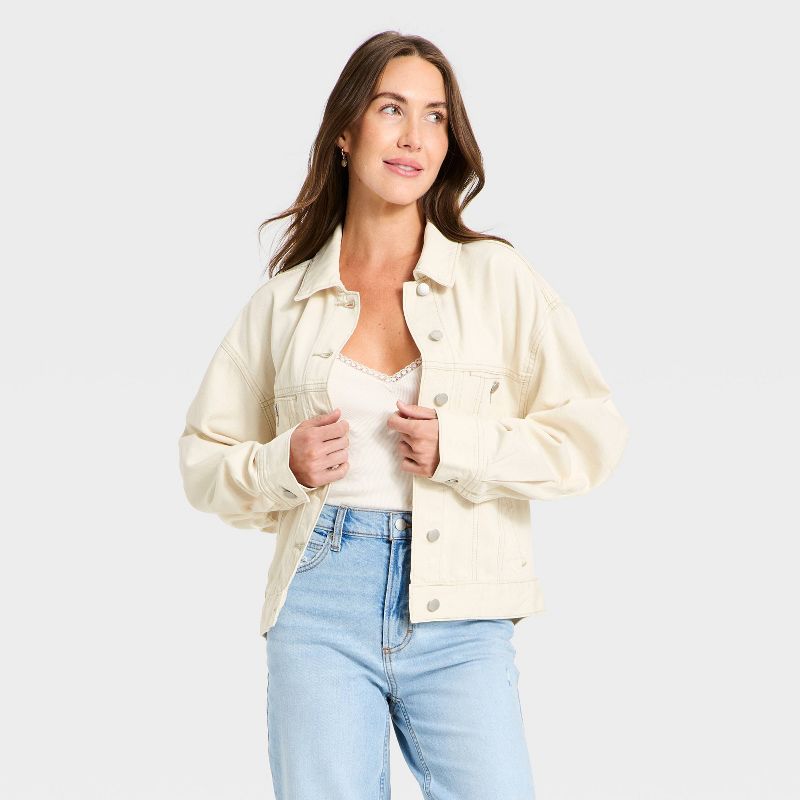 Women's Relaxed Trucker Denim Jacket - Universal Thread™ Off-White L