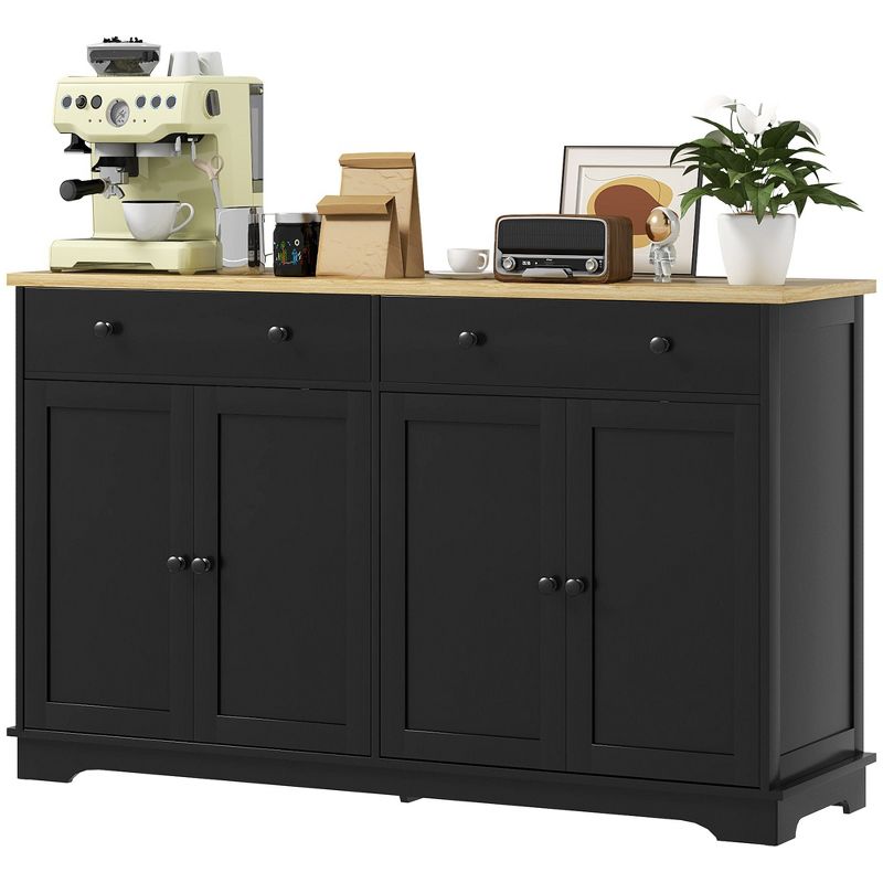 Yukimo 55.1" Black and Oak Modern Sideboard Cabinet with 2 Drawers and Adjustable Shelves, Kitchen Buffet Storage for Dining Room & Entryway
