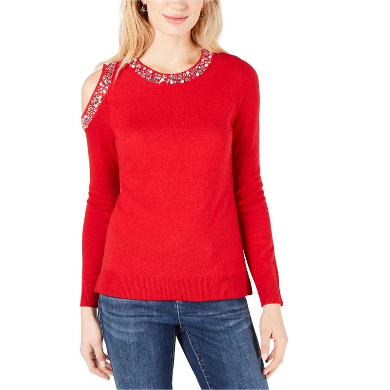 I.N.C International Concepts Womens Embellished Pullover Sweater, darkred, X-Large
