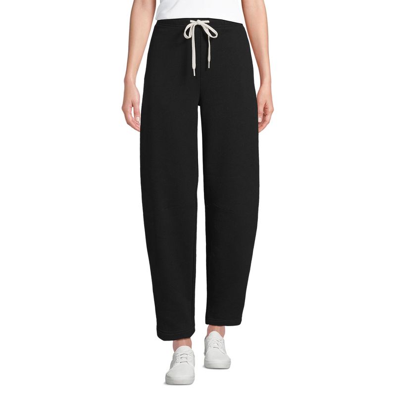 Lands' End Women's Petite Serious Sweats High Rise Barrel Pants - X-Large - Black